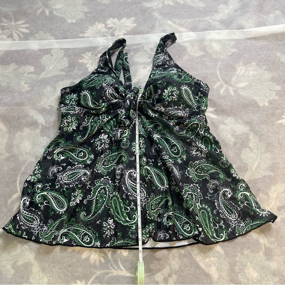 Yonique Womens Tankini Swim Top Loose Fit Bathing Suit No Bottom Green Paisley L - Picture 8 of 9